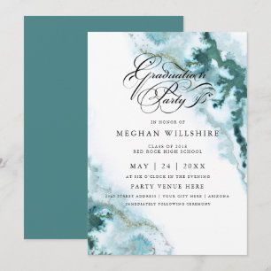 Invitation Aquarelle Turquoise moderne Moss Agate Party