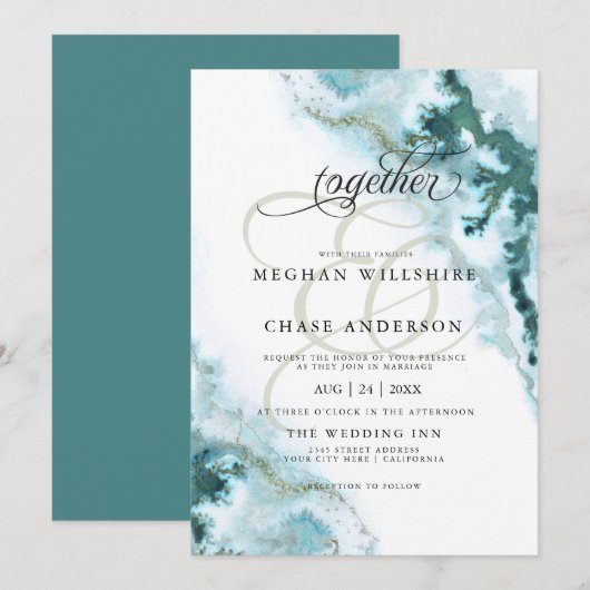 Invitation Aquarelle Turquoise moderne Moss Agate Personnalis (Devant / Derrière)