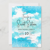 Invitation Aquarelle turquoise Nuages Doux 16 Partie (Devant)