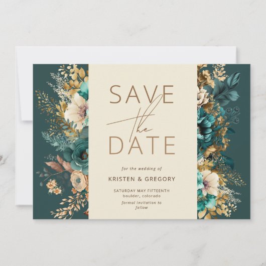 Invitation Aquarelle Turquoise or Enregistrer la date Invitat (Devant)