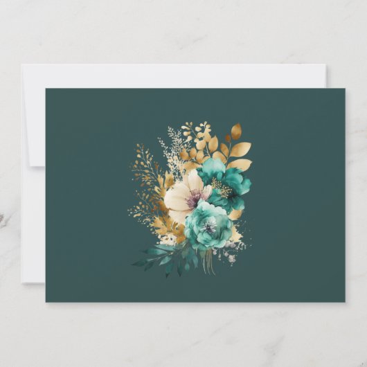 Invitation Aquarelle Turquoise or Enregistrer la date Invitat (Dos)