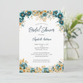 Invitation Aquarelle turquoise or Fête des mariées florale (Debout devant)