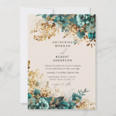Invitation Aquarelle Turquoise or Floral Mariage (Devant)