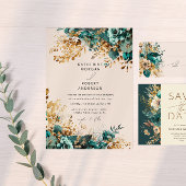Invitation Aquarelle Turquoise or Floral Mariage