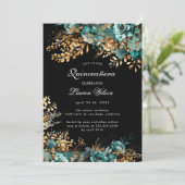 Invitation Aquarelle Turquoise or Floral Quinceanera (Debout devant)