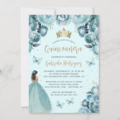 Invitation Aquarelle Turquoise Or Floral Quinceañera (Devant)