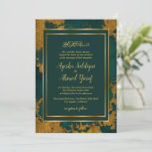 Invitation Aquarelle turquoise or Mariage musulman (Debout devant)