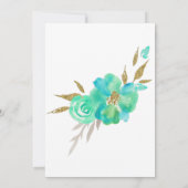 Invitation Aquarelle turquoise or points géométriques floraux (Dos)