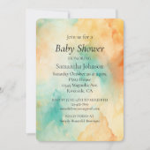 Invitation Aquarelle turquoise orangée de pêche Wavy Abstrait (Devant)