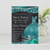 Invitation Aquarelle Turquoise Parties scintillant argent Swe (Debout devant)