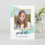 Invitation Aquarelle Turquoise Photo Graduate Party (Debout devant)