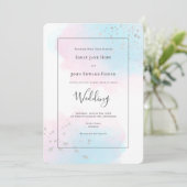 Invitation Aquarelle Turquoise rose bleu Argent Confetti Mari (Debout devant)