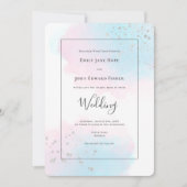 Invitation Aquarelle Turquoise rose bleu Argent Confetti Mari (Devant)