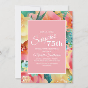 Invitation Aquarelle Turquoise rose jaune 75e anniversaire