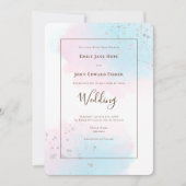 Invitation Aquarelle Turquoise rose Mariage Confetti en argen (Devant)