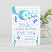 Invitation Aquarelle turquoise sous la mer Sirène Anniversair (Debout devant)