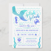 Invitation Aquarelle turquoise sous la mer Sirène Anniversair (Devant)