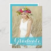 Invitation Aquarelle turquoise superposition photo (Devant / Derrière)