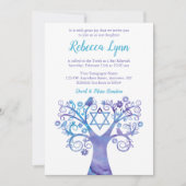 Invitation Aquarelle Turquoise violette Arbre Bat mitzvah de  (Devant)