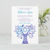Invitation Aquarelle Turquoise violette Arbre Bat mitzvah de  (Debout devant)