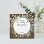 Invitation Aquarelle Twinkle Lights Rustic Wood Eucalyptus (Debout devant)