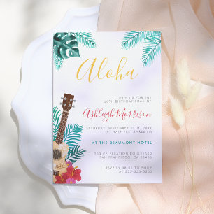 Invitation Aquarelle Ukulele   Fête d'anniversaire tropicale 