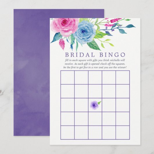 Invitation Aquarelle ultra violet Fête des mariées florale Bi (Devant / Derrière)