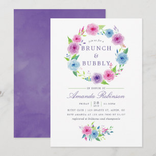 Invitation Aquarelle Ultra Violet Floral Brunch et Bubbly
