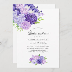 Invitation Aquarelle Ultra Violet Floral Quinceañera Invitat