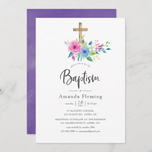 Invitation Aquarelle ultra violette Baptême floral