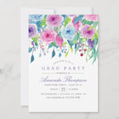 Invitation Aquarelle ultra violette Floral Graduation Party (Devant)