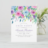 Invitation Aquarelle ultra violette Floral Graduation Party (Debout devant)