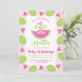 Invitation Aquarelle un dans un Melon 1er Anniversaire rose (Debout devant)