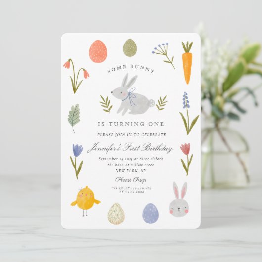 Invitation Aquarelle Un lapin devient un anniversaire (Debout devant)