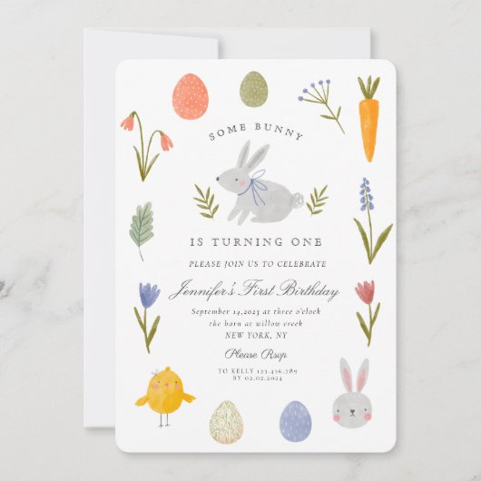 Invitation Aquarelle Un lapin devient un anniversaire (Devant)