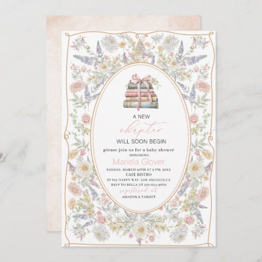 Invitation Aquarelle Un nouveau chapitre commence Baby shower (Devant / Derrière)