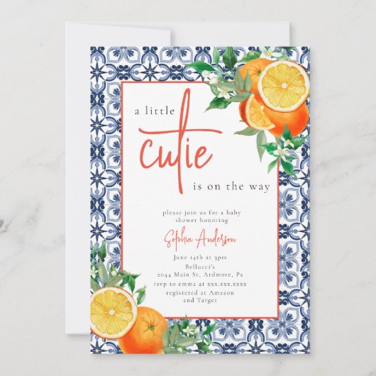 Invitation Aquarelle Un petit Baby shower de la Cutie (Devant)