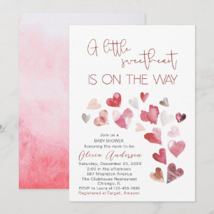 Invitation Aquarelle un petit cœur doux est en route Bébé