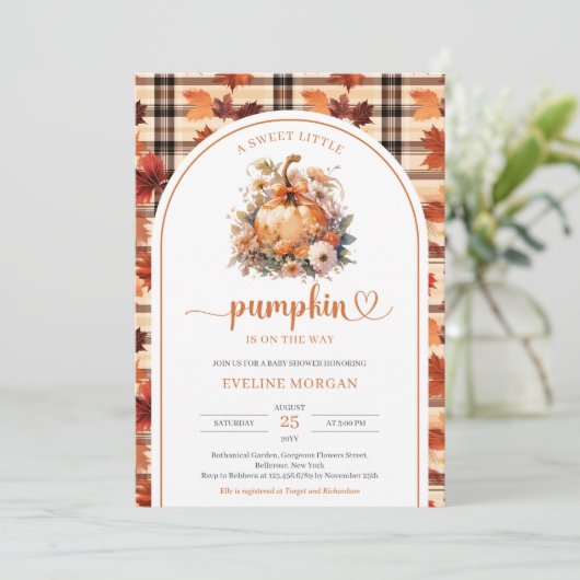 Invitation Aquarelle Une douce petite fille citrouille automn (Debout devant)