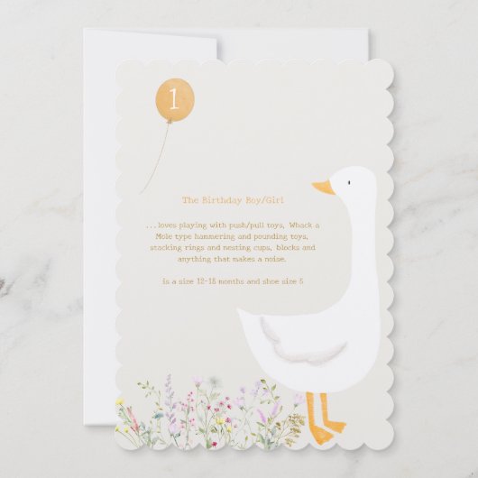 Invitation Aquarelle Une oie soie Fleur sauvage 1er anniversa (Dos)
