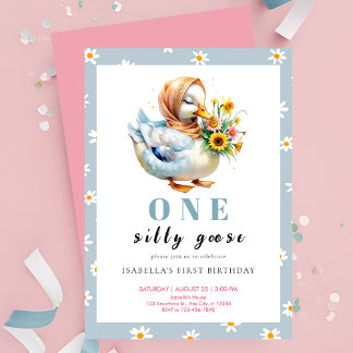 Invitation Aquarelle Une oie soie Fleur sauvage 1er anniversa