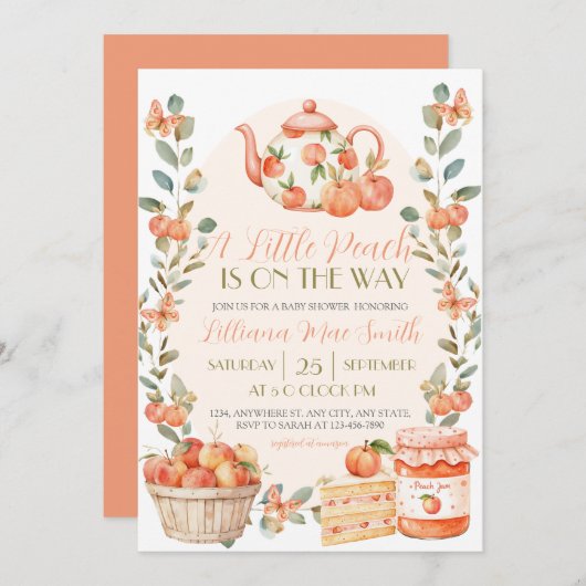 Invitation Aquarelle Une petite pêche est sur le chemin (Devant / Derrière)