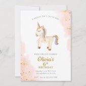 Invitation Aquarelle Unicorn pastel or parties scintillant An (Devant)