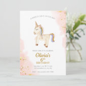 Invitation Aquarelle Unicorn pastel or parties scintillant An (Debout devant)