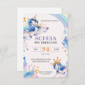 Invitation Aquarelle Unicorne Anniversaire (Devant / Derrière)