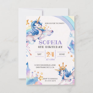 Invitation Aquarelle Unicorne Anniversaire