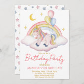 Invitation Aquarelle Unicorne arc-en-ciel anniversaire (Devant / Derrière)