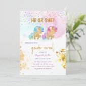 Invitation Aquarelle Unicorne arc-en-ciel Couleurs Révélation (Debout devant)