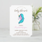 Invitation Aquarelle Unicorne Baby shower rayé (Debout devant)