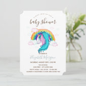 Invitation Aquarelle Unicorne Rainbow Stripes Baby shower (Debout devant)